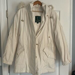 Larry Levine Microfibre White Coat & Fur Lined Hood